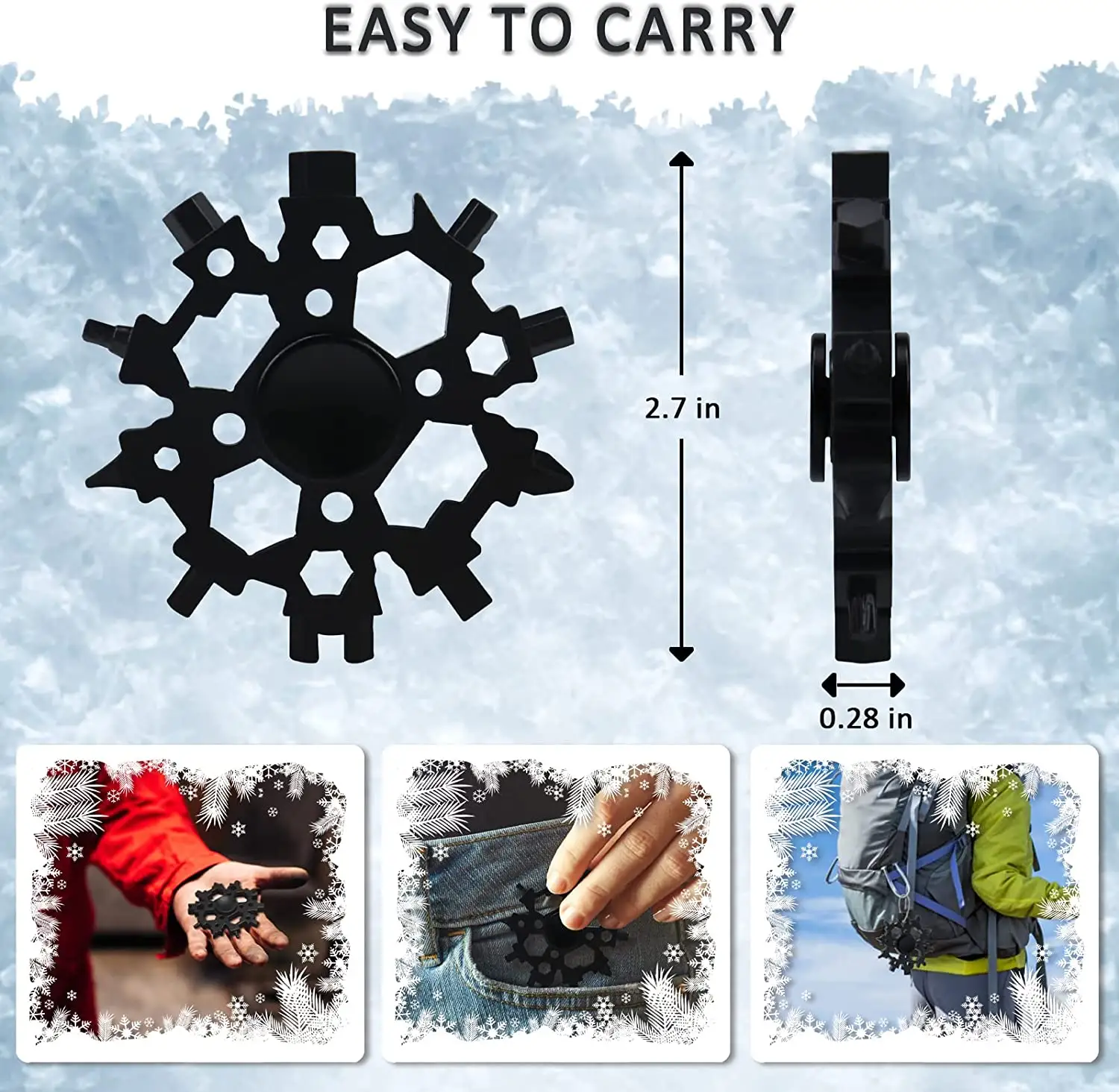 23 in 1 Snowflake Multitool Stainless Steel Snowflake Wrench Portable Gadgets for Men Outdoor Travel Camping