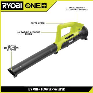 RYOBI ONE+ 18V 90 MPH 200 CFM Cordless Battery Leaf BlowerSweeper (Tool Only) P2109BTL