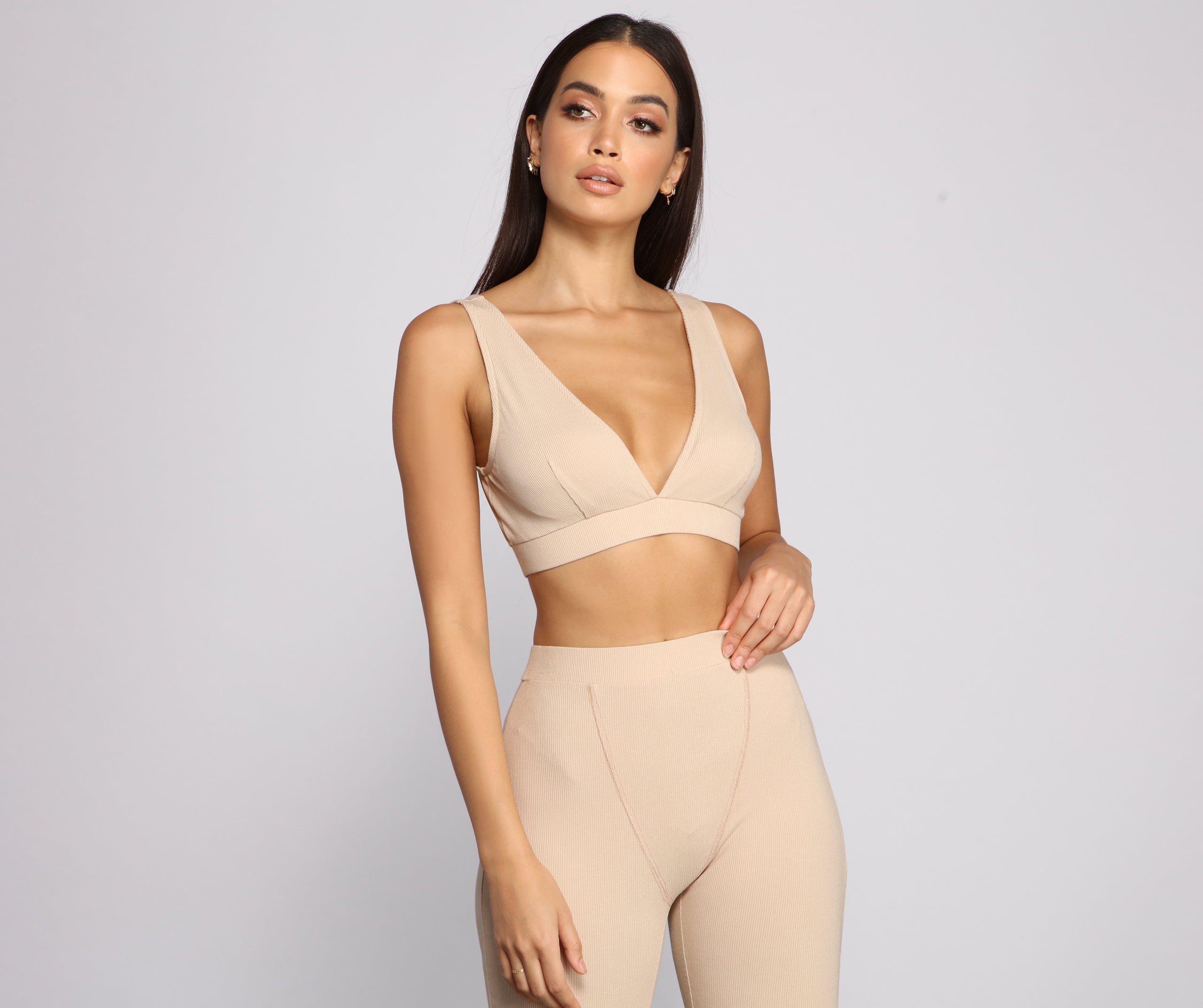 Plunging V Neck Ribbed Bralette