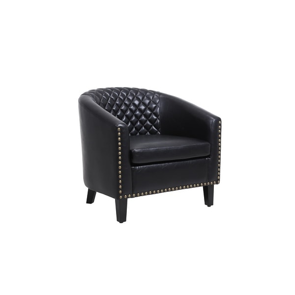 Modern Accent Chair Barrel Chair Living Room Leisure Chair with Nailheads and Solid Wood Legs for Living Room or Bedroom