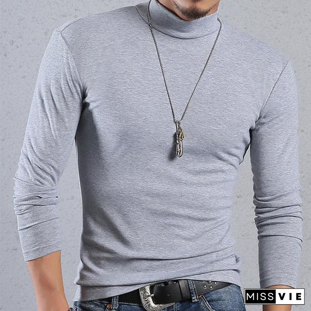 Half Turtleneck Men T-Shirt Casual Long Sleeve T Shirt Men Plus Size 6XL Fitness Tight Tee Shirt Men