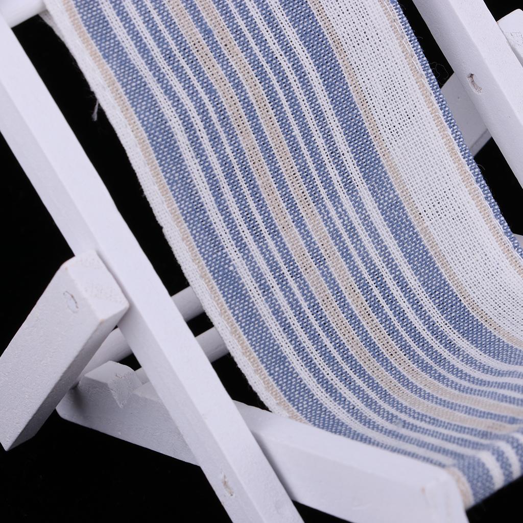 1:6 Dollhouse Mini Foldable Wooden Beach Chair Chaise Longue Outdoor Furniture Accessories (Irregular Stripe)