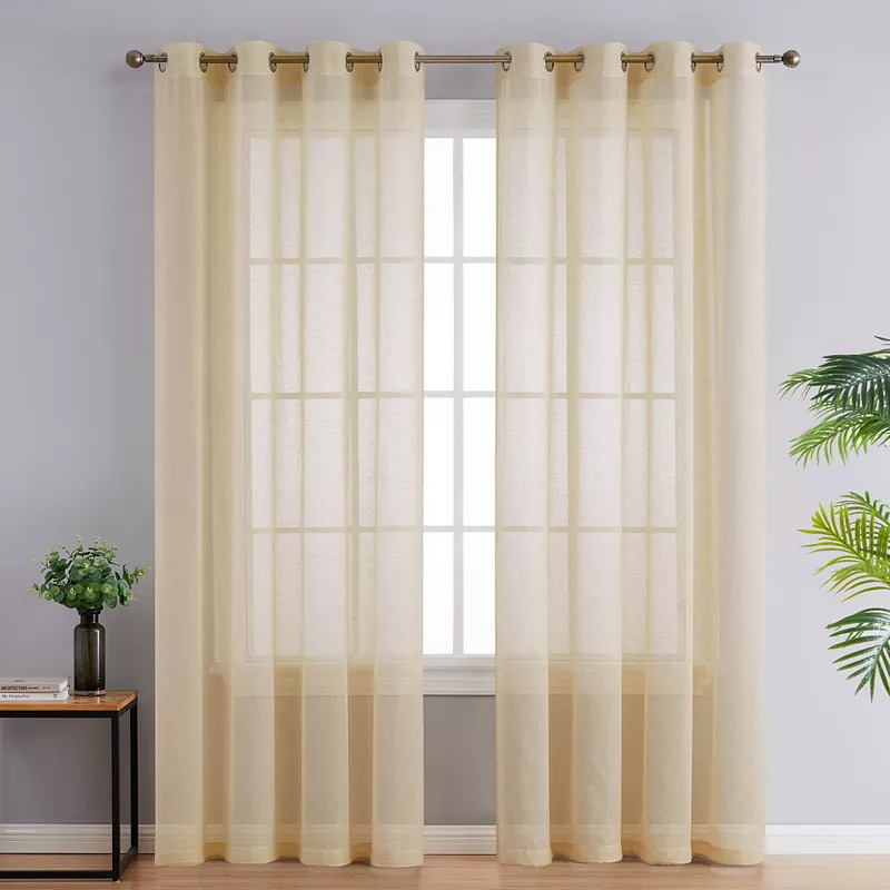 Thd Natalie Faux Linen Semi Sheer Light Filtering Window Grommet Curtains Drapery Panels， Set Of 2