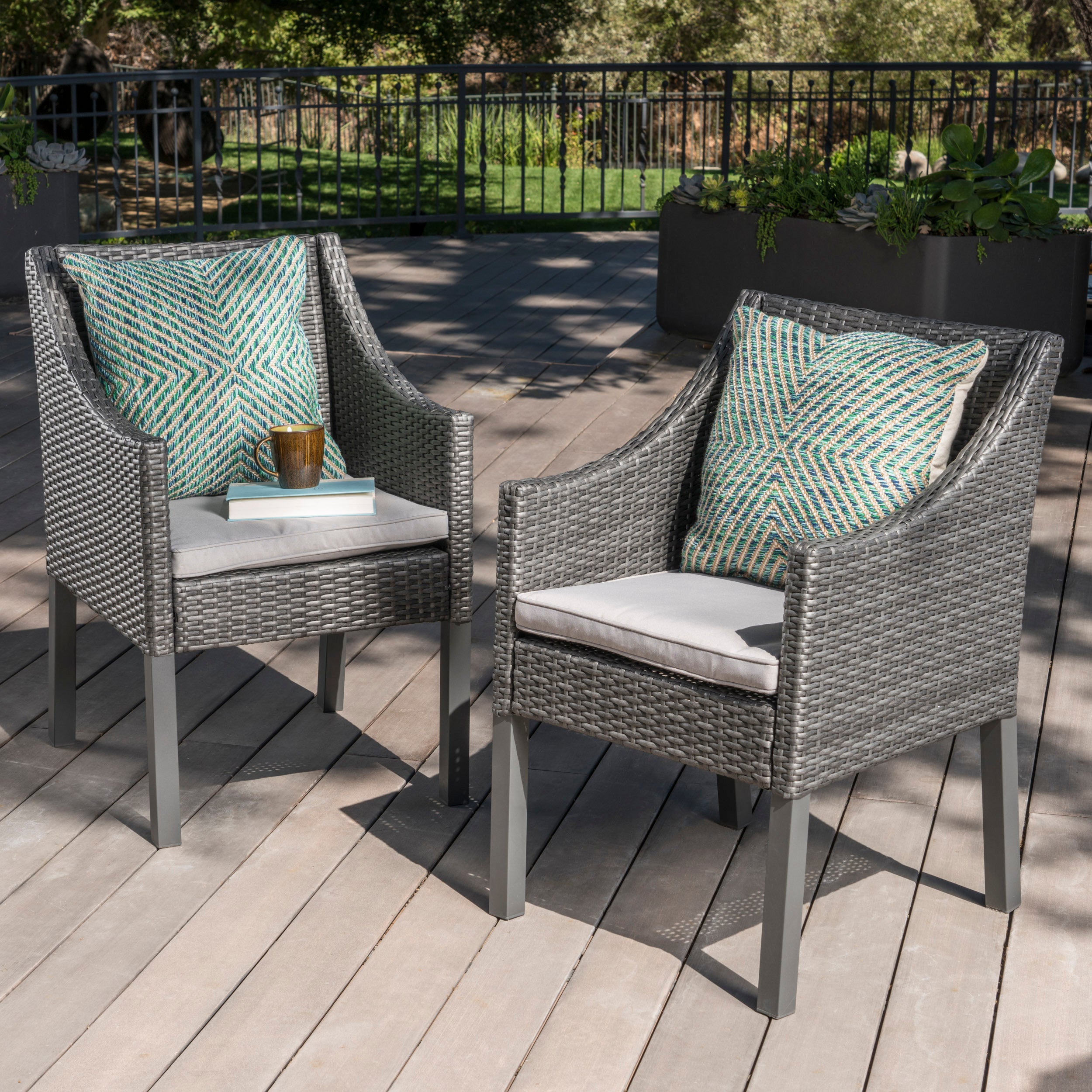 Antioch Outdoor Wicker Dining Chairs with Water Resistant Cushions (Set of 2)