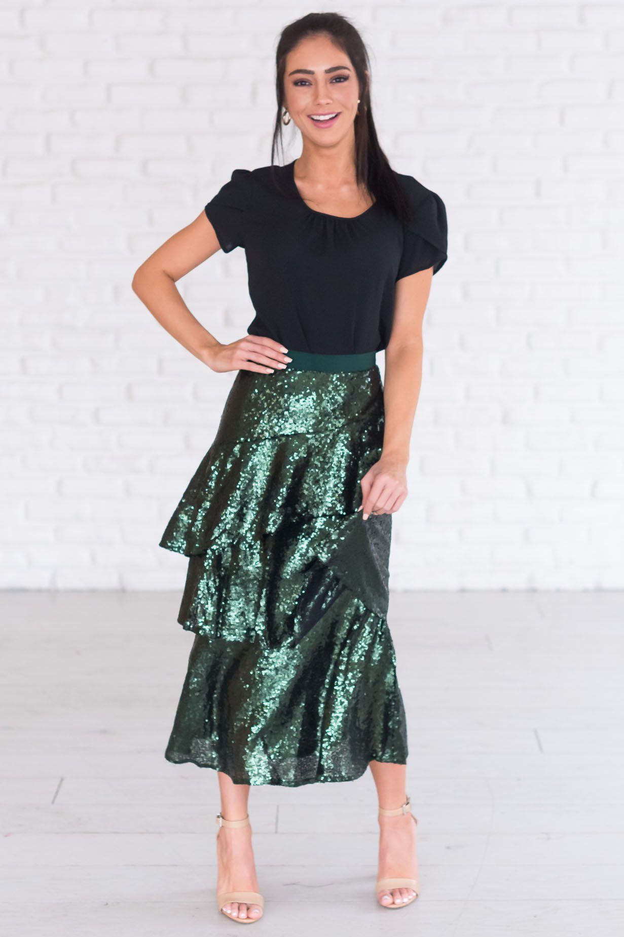 Caught My Eye Modest Sequin Skirt