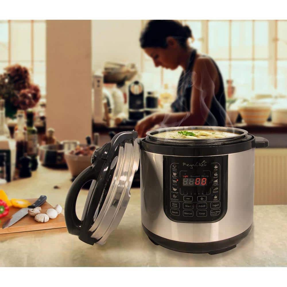 MegaChef 8 Qt. Stainless Steel Electric Pressure Cooker with Stainless Steel Pot 98599676M