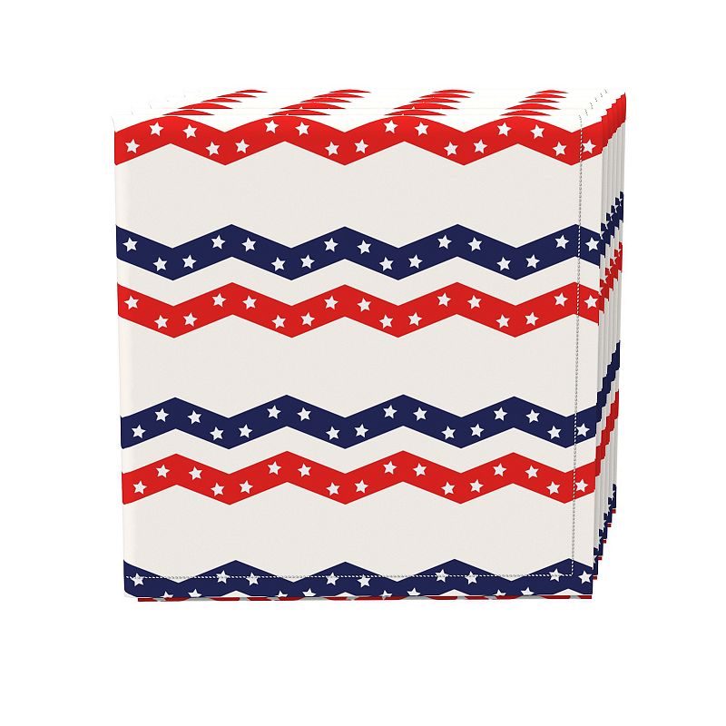 Napkin Set of 4， 100% Cotton， 20x20， Patriotic Chevron