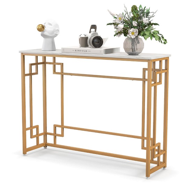 Tangkula Modern Console Table Narrow Entryway Table With Geometric Golden Frame