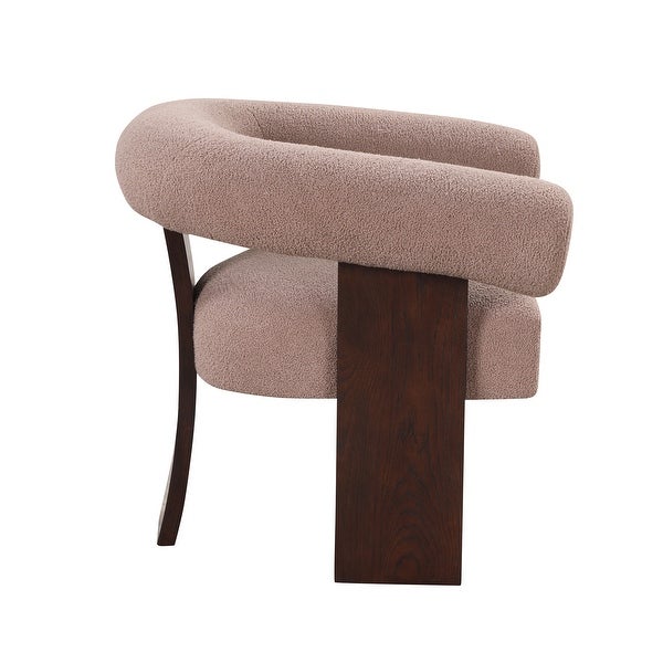 Curved Frame Accent Chair Teddy Velvet Armchair， Light Brown