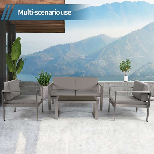 4Piece Aluminum Patio Conversation Set，Garden Outdoor Sofa Seating Group Set with Cushions