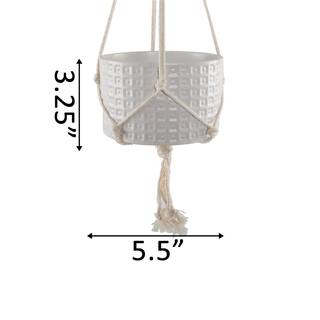 Flora Bunda 5 in. Matte White Gladiator Ceramic Pot with Macrame Hanging Planter CT949E-MTWH