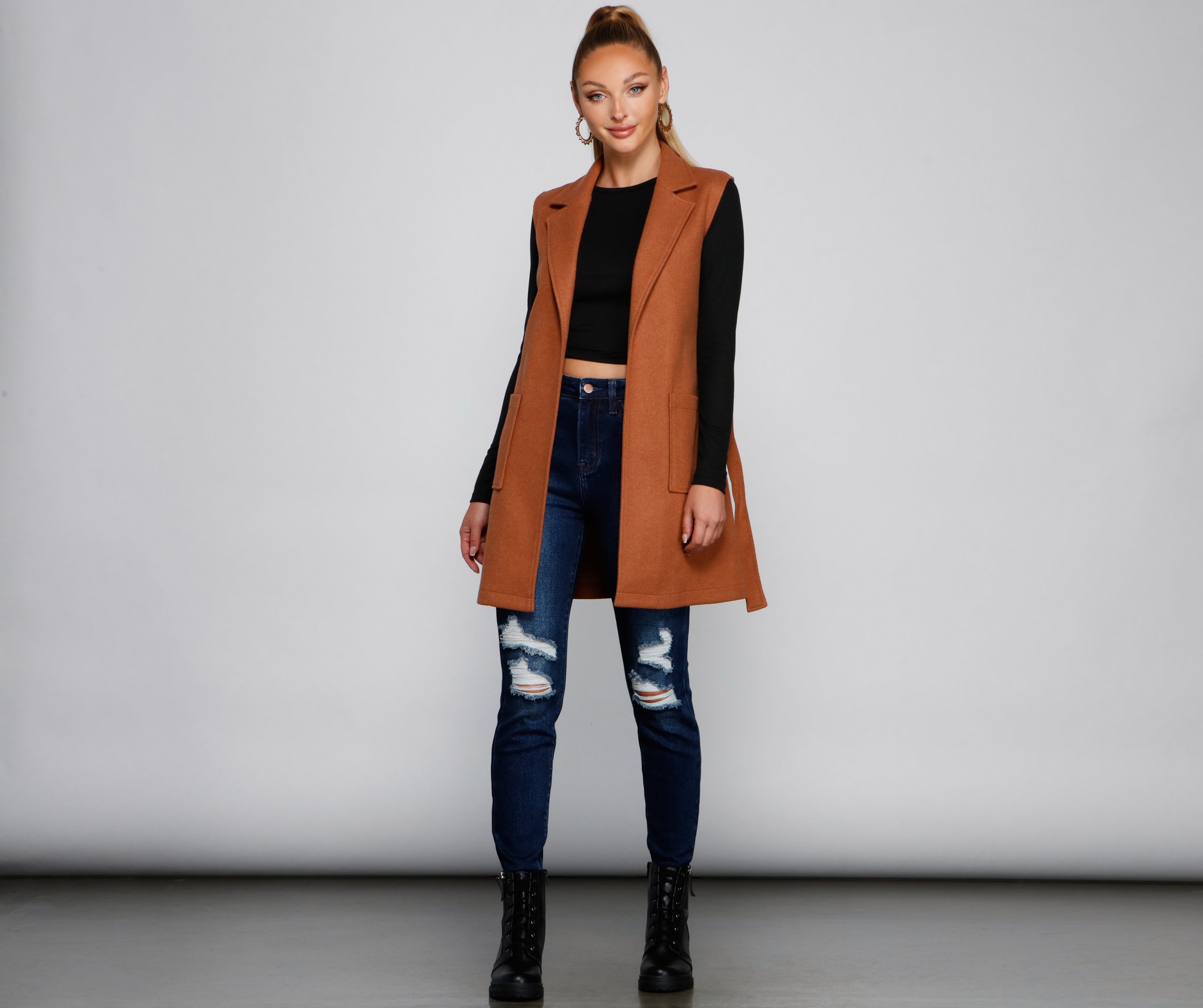 City Girl Faux Wool Trench Vest