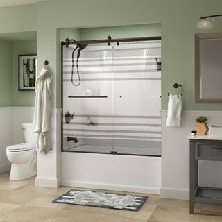 Delta Simplicity 60 x 58-34 in. Frameless Contemporary Sliding Bathtub Door in Bronze with Transition Glass SD2546743