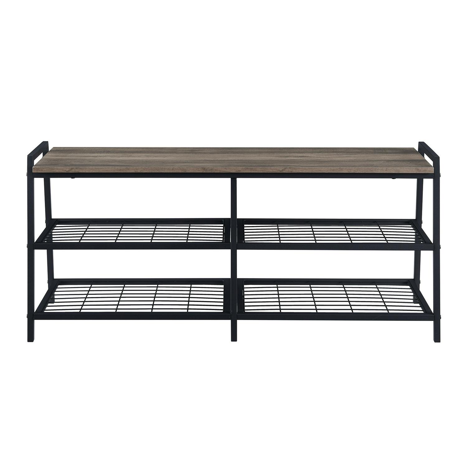 Manor Park 3-Tier Durable Shoe Rack， Metal， MDF and Wood， Gray