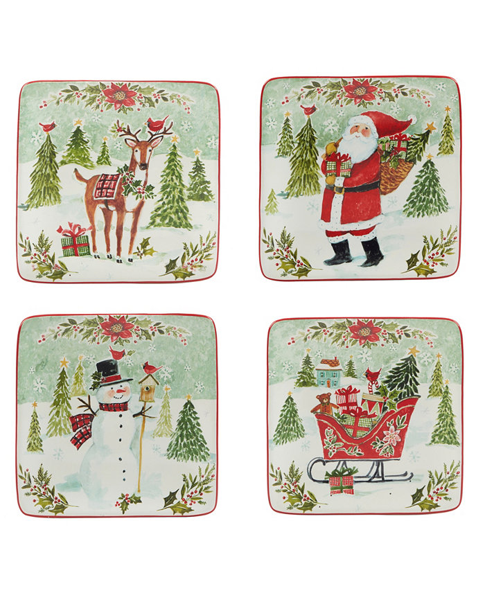 Certified International Joy of Christmas 6 Canape Plates Set of 4