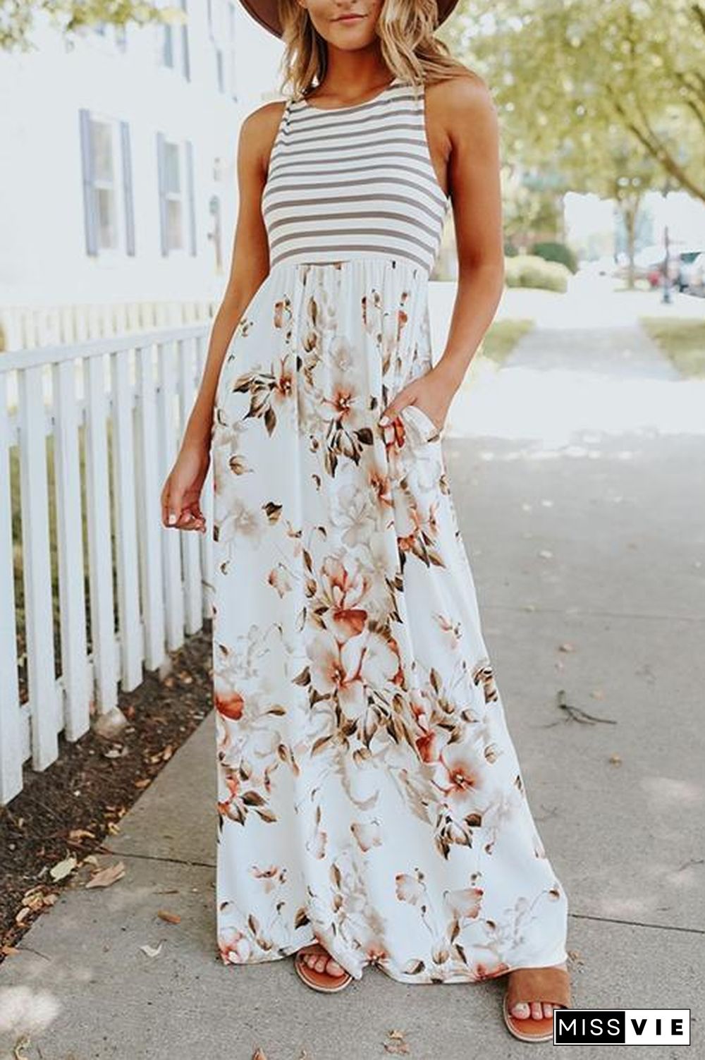 Floral Print Pocket Sleeveless Maxi Dress