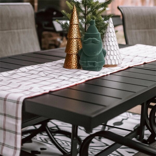 MAISON ARTS Metal Patio Dining Table Black Rectangular Outdoor Table with Steel Slat Top