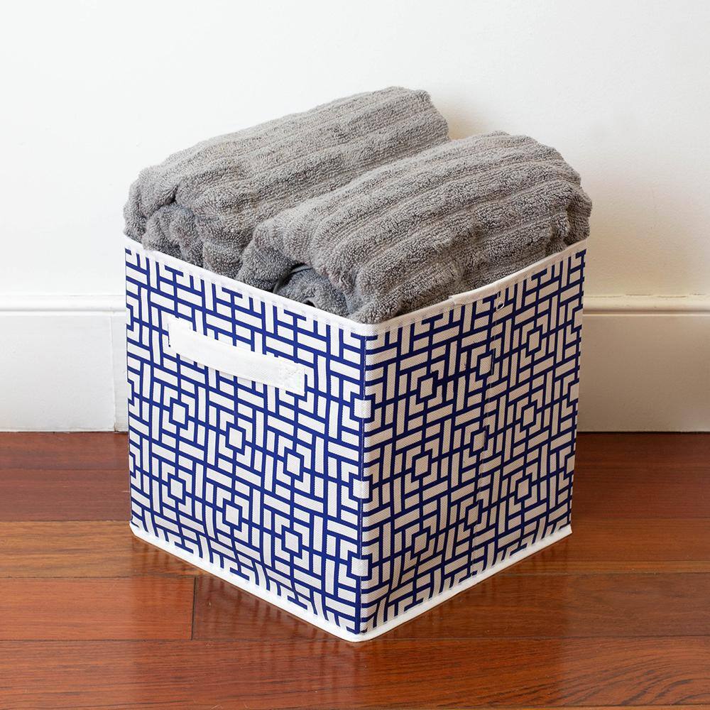 Home Basics 10.5 in. H x 10.5 in. W x 10.5 in. D Blue Fabric Cube Storage Bin HDC51551