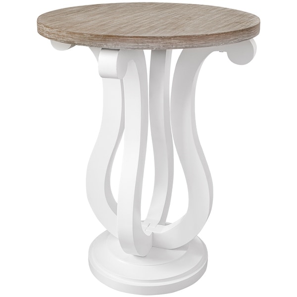 Farmhouse Round End Table， Rustic Wood Side Table for Living Room/Bedroom， White/Natural