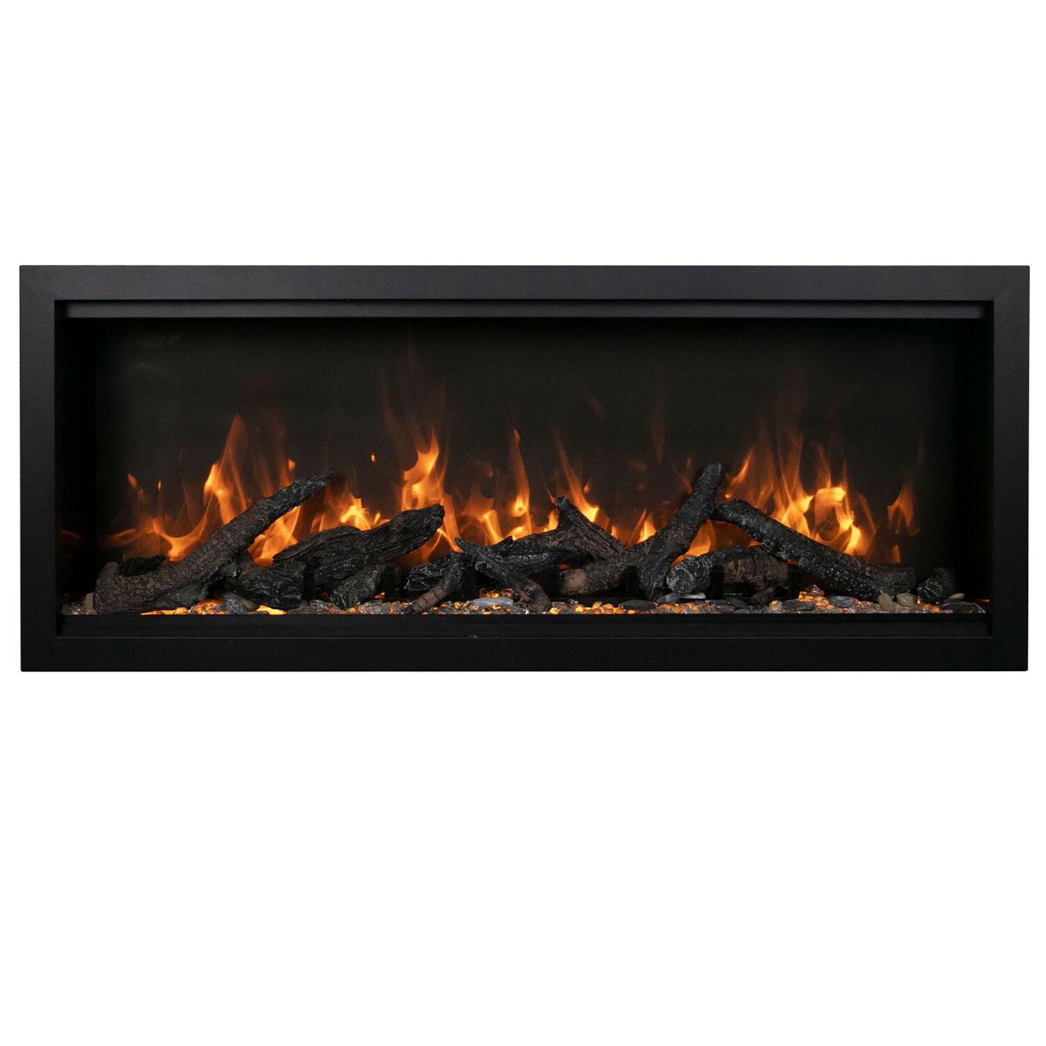 Amantii Symmetry Bespoke 60-Inch Built-In Log and Glass Clean Face Electric Fireplace W/ Black Steel Surround