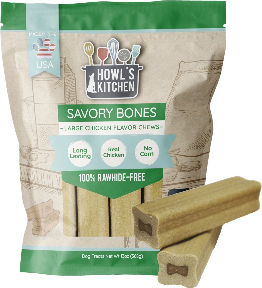 Howl's Kitchen Large Chicken Savory Bones Dog Treat， 13-oz bag