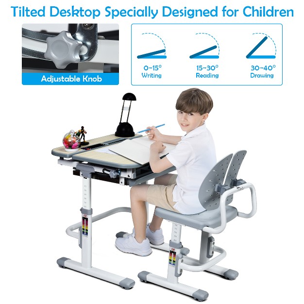 Costway Children Desk Chair Set Adjustable Study Table Drawer