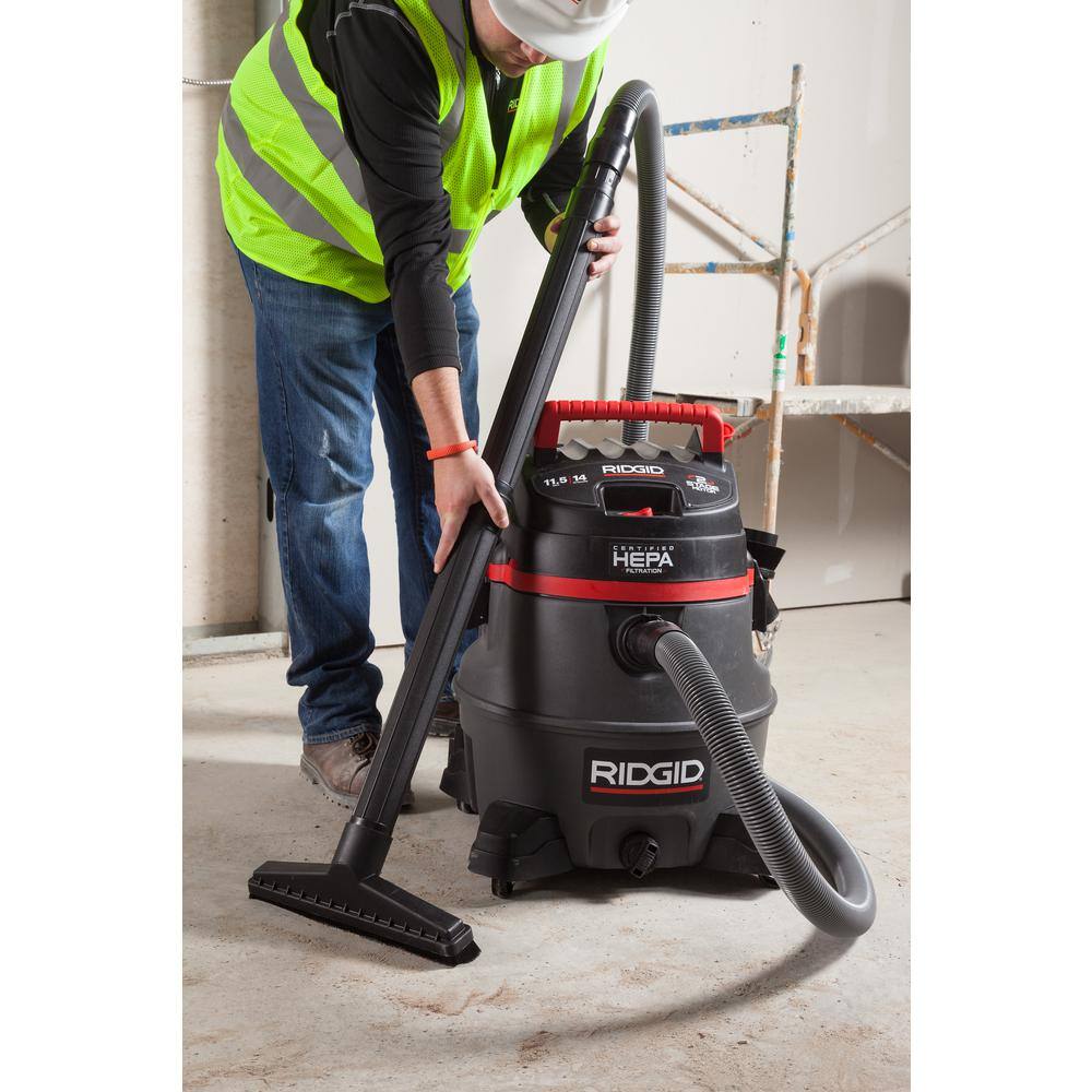 RIDGID 14 Gallon 2-Stage HEPA Commercial WetDry Shop Vacuum with Filter Dust Bag Professional Locking Hose and Accessories RV2400HF