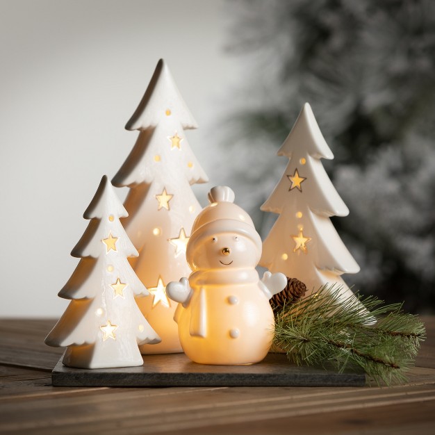 6 25 quot h 8 5 quot h And 10 quot h Sullivans Lighted Porcelain Fir Tree Set Of 3 White