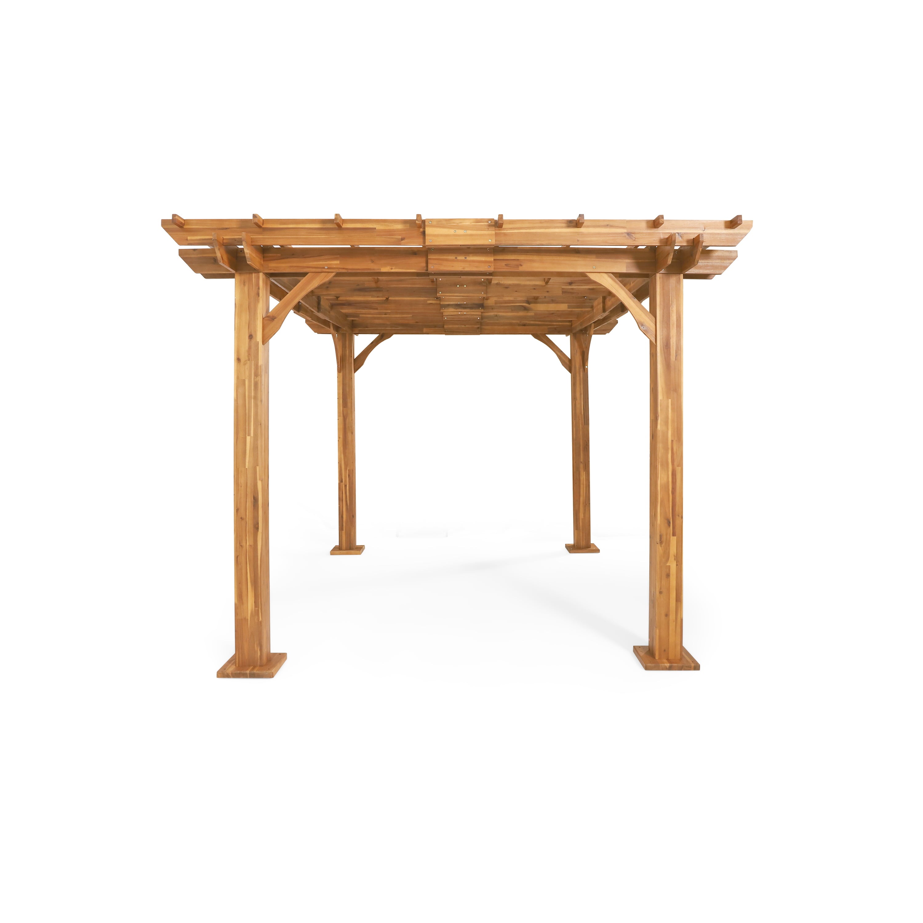 GDF Studio Evatt Outdoor 12' x 10' Acacia Wood Pergola, Teak