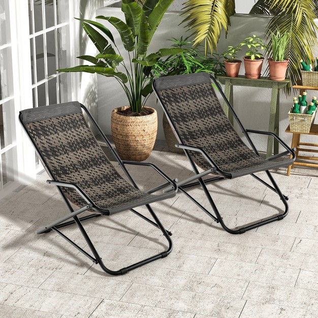 Costway Patio Folding Rattan Sling Chair Rocking Lounge Chaise Armrest Garden Portable