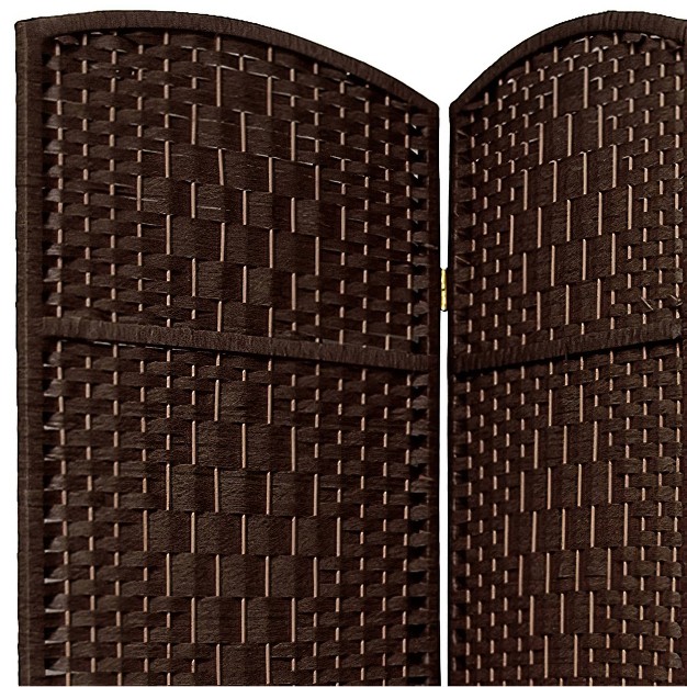 7 Ft Tall Diamond Weave Room Divider Dark Mocha 4 panel Hardwood Frame Foldable Easy Maintenance