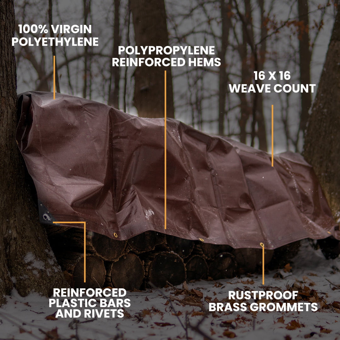 WHITEDUCK 40' x 60' Super Heavy Duty Poly Tarp Thick 16 Mil, Waterproof 100% UV Resistant Rip/Tear Proof Tarp w/Rustproof Grommets & Reinforced Edges (Brown)