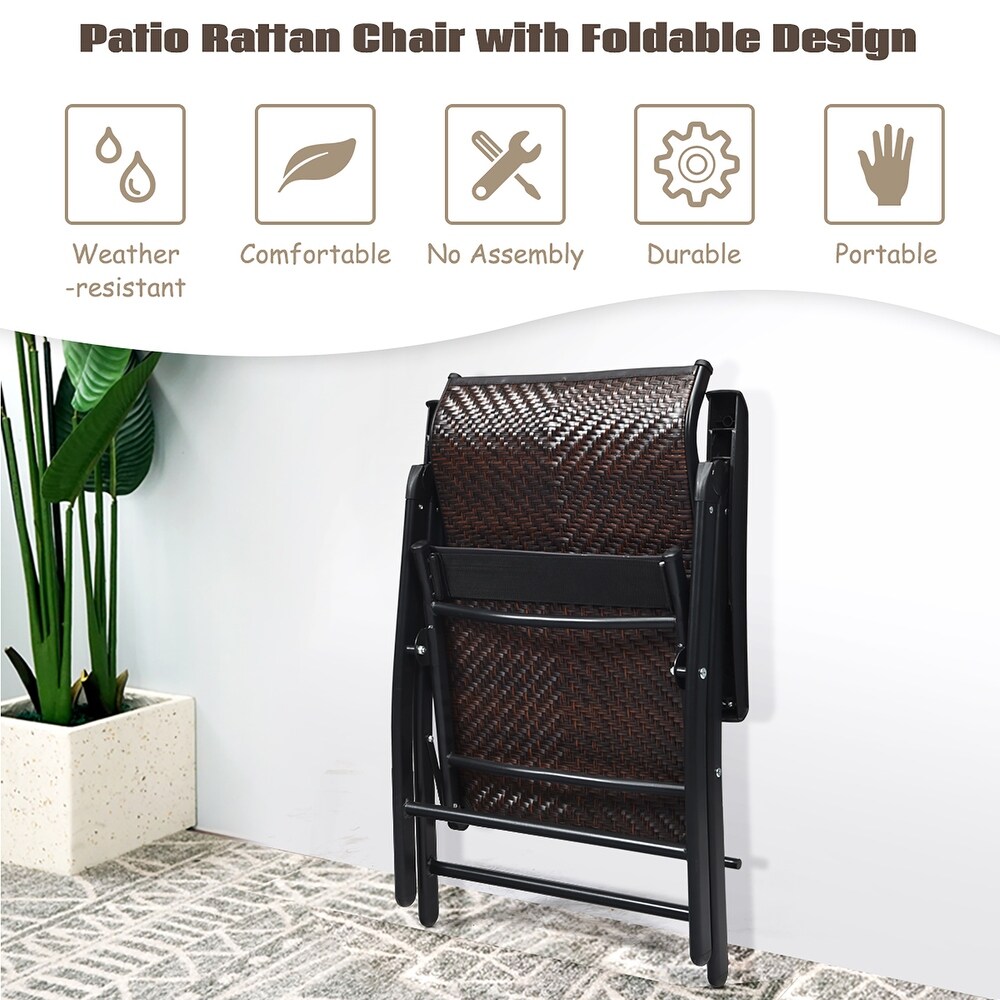 Costway Patio Rattan Folding Chair Recliner Back Adjustable