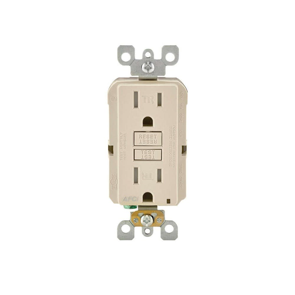 Leviton SmartlockPro AFCI Outlet 15A 120V Light Almond NEMA 5-15R ;