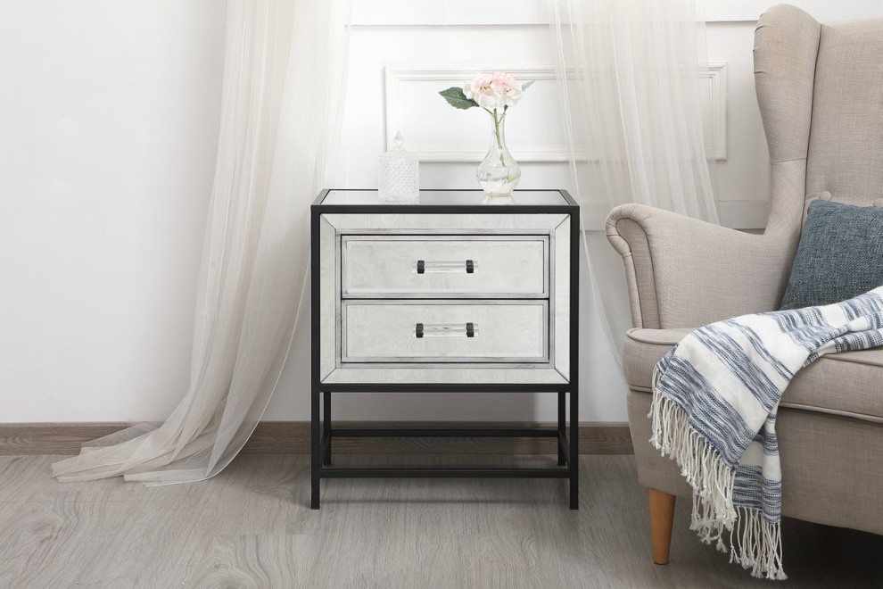 Bailee 21 quotMirrored 2 Drawers End Table  Black   Transitional   Side Tables And End Tables   by Elegant Furniture  ampLighting  Houzz
