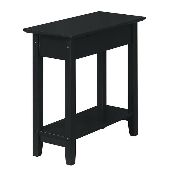 American Heritage Flip Top End Table with Charging Station， Faux Birch/Black