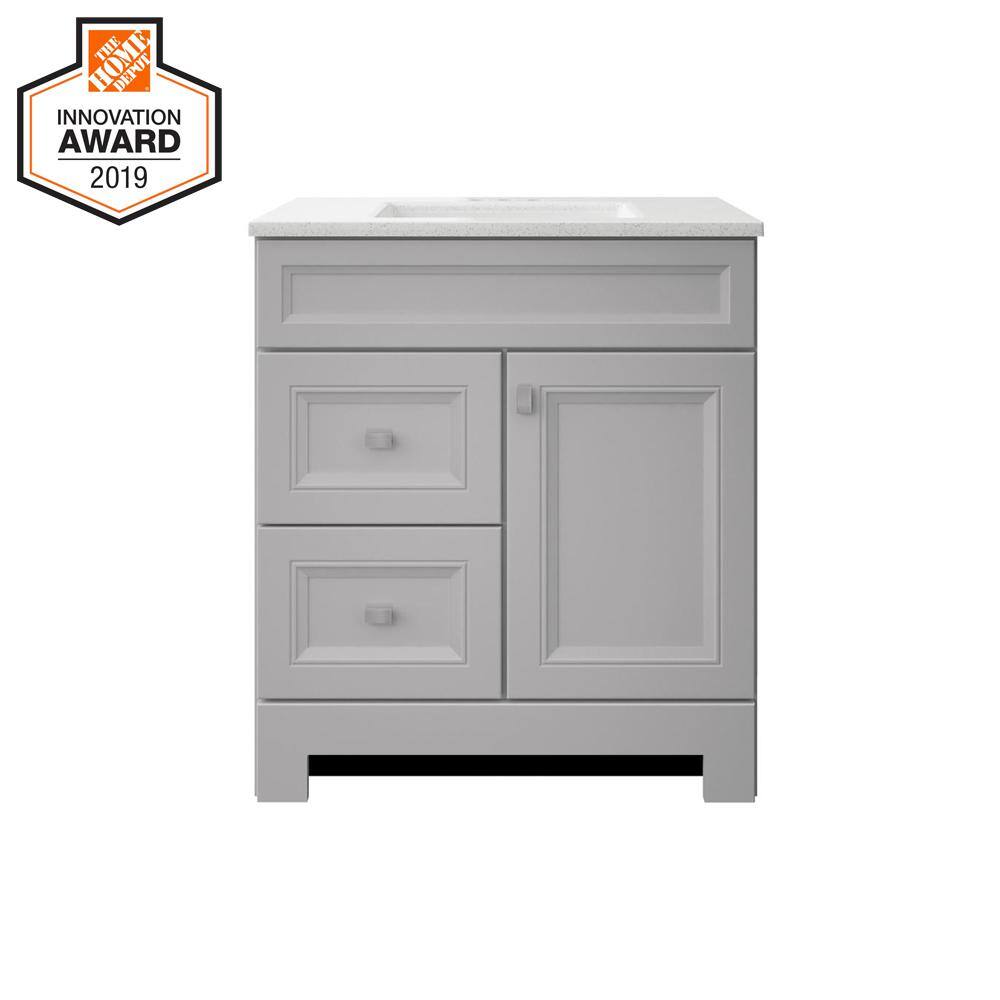 Home Decorators Collection Sedgewood 30.5 in. W x 18.8 in. D x 34.4 in. H Freestanding Bath Vanity in Dove Gray with Arctic Solid Surface Top PPLNKDVR30D