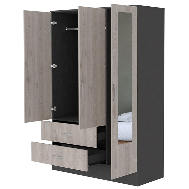 FM Furniture Florencia S Mirrored Modern Wood Armoire in Black Wenge/Light Oak