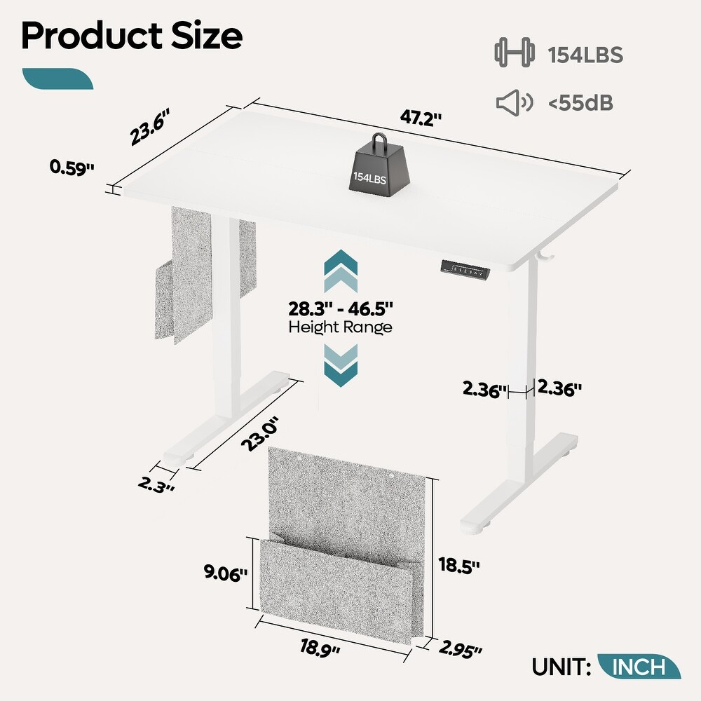 Standing Desk Office Desk Adjustable Electric Computer Desk with USB Port   Side Pocket