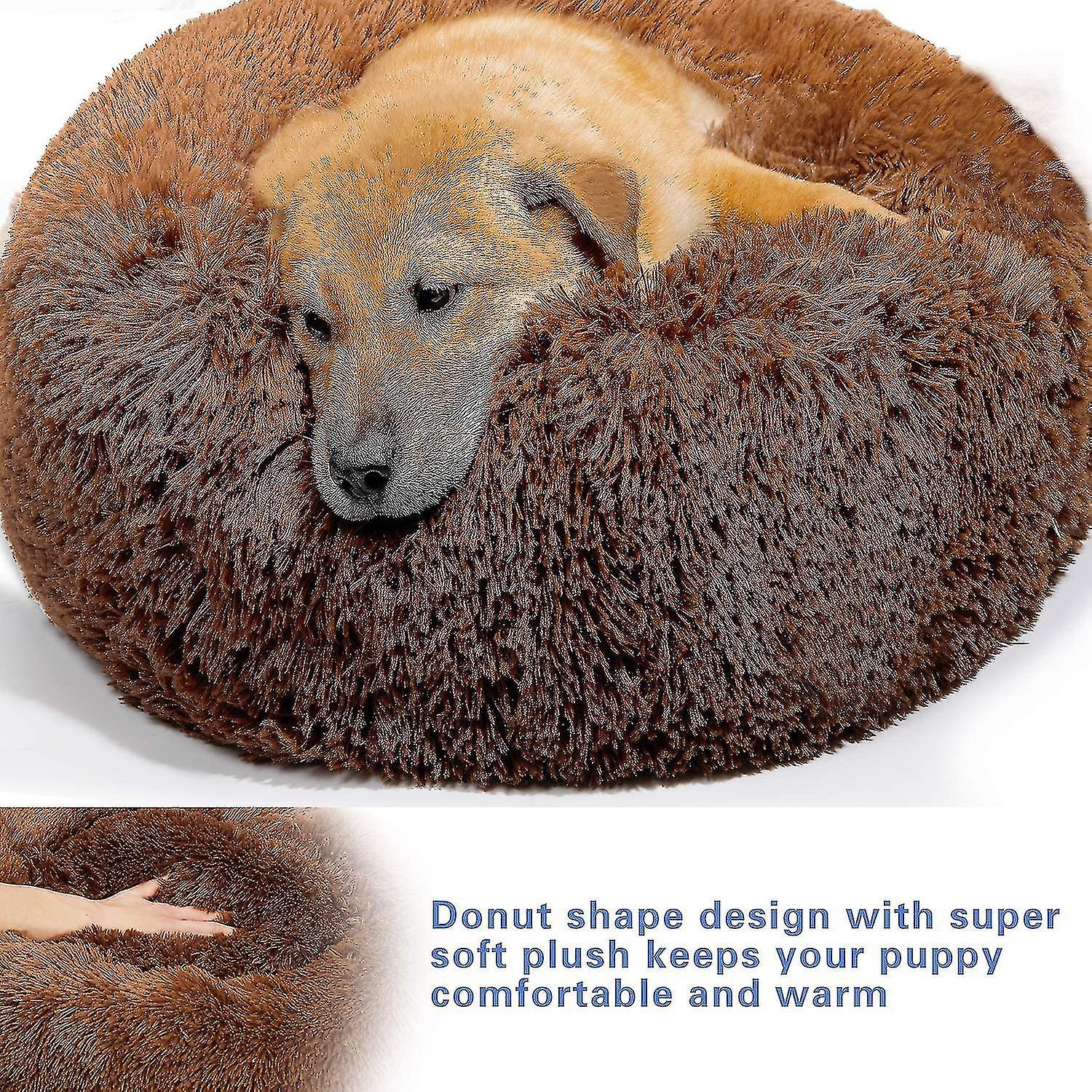 Round Dog Basket Cat Cushion Donut Basket， Dog Basket Dog Bed Extra Soft Cozy And Cute Dog Bed， Cushion， 50cm， Brown