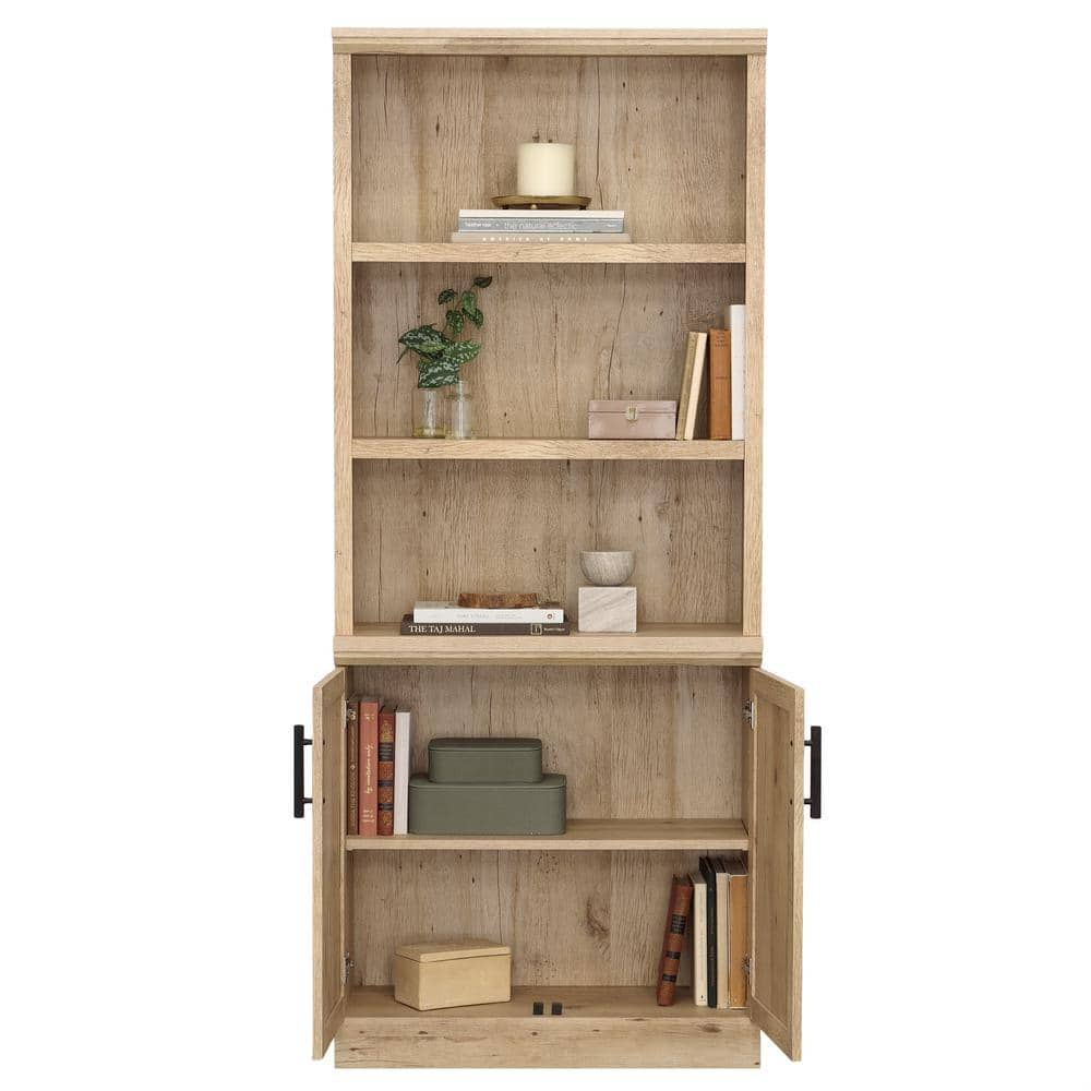 SAUDER Aspen Post 29.291 in. Wide Prime Oak 5-Shelf Standard Bookcase with Doors 433959