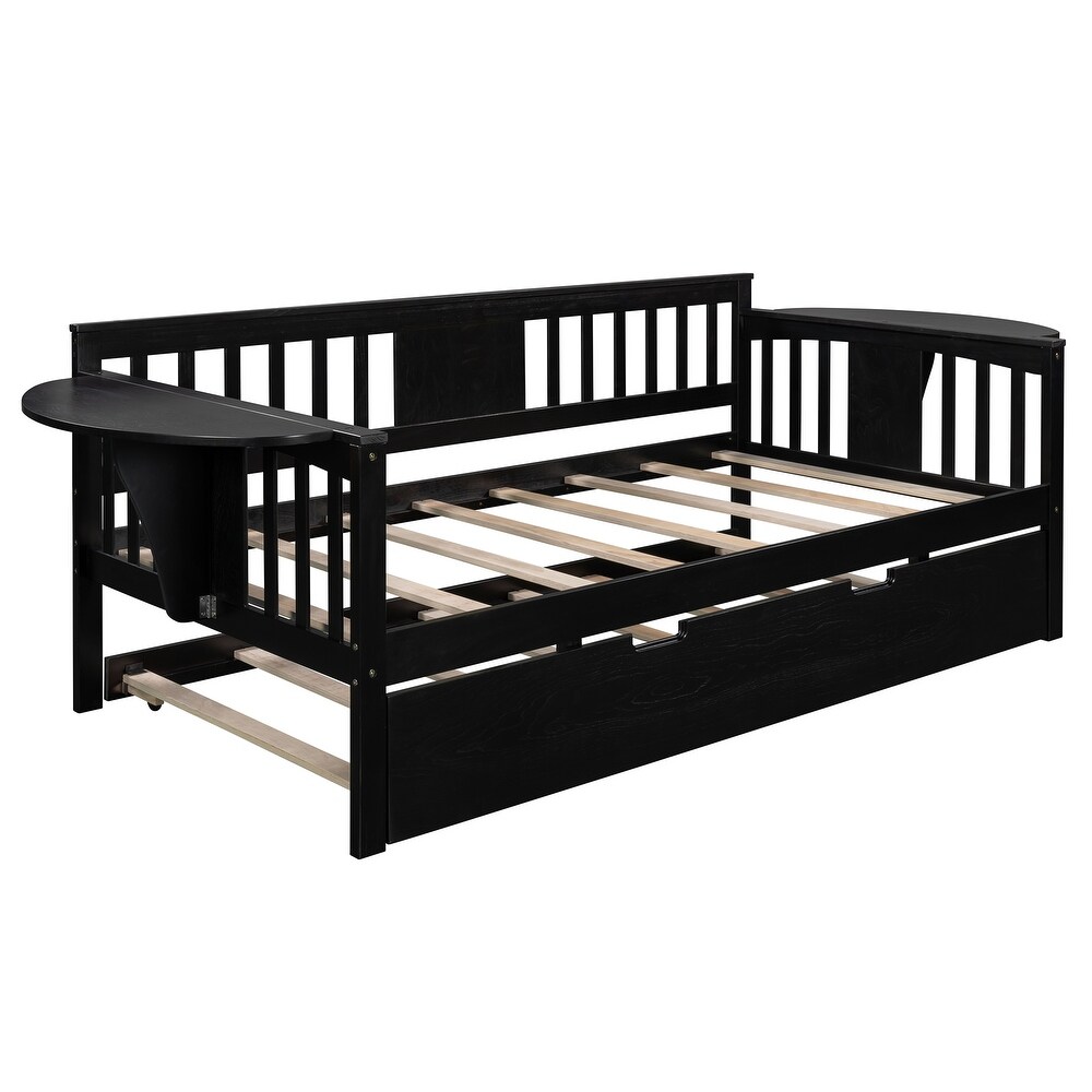 Espresso Pine Daybed with Trundle Bed  Small Side Tables