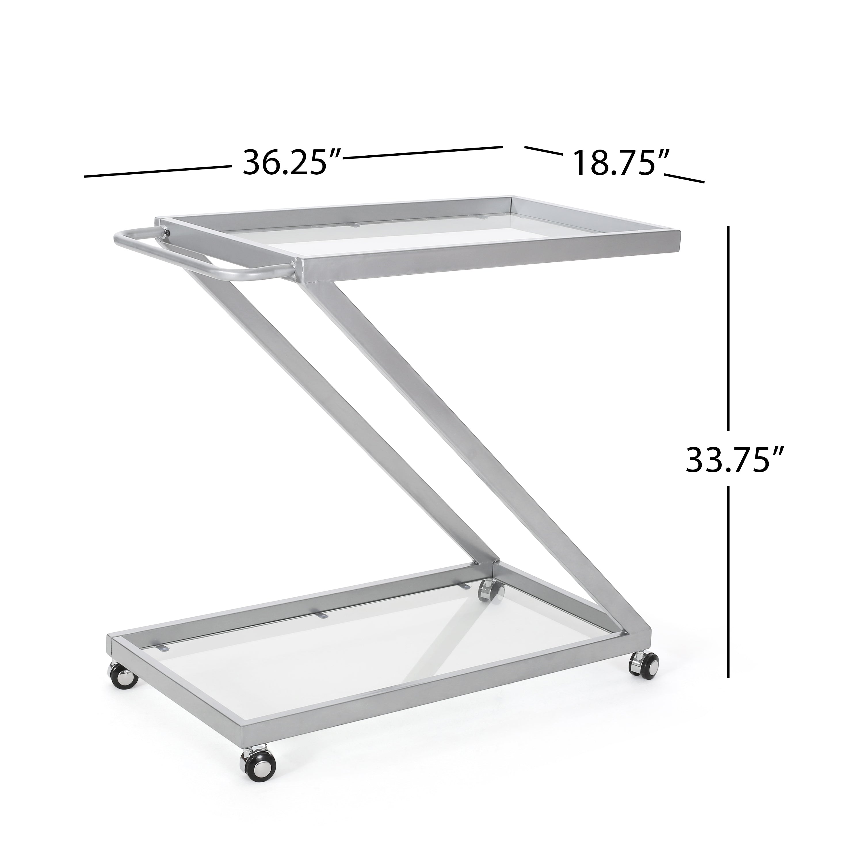 Cantrell Modern Iron and Glass 2 Tier Bar Cart, Silver