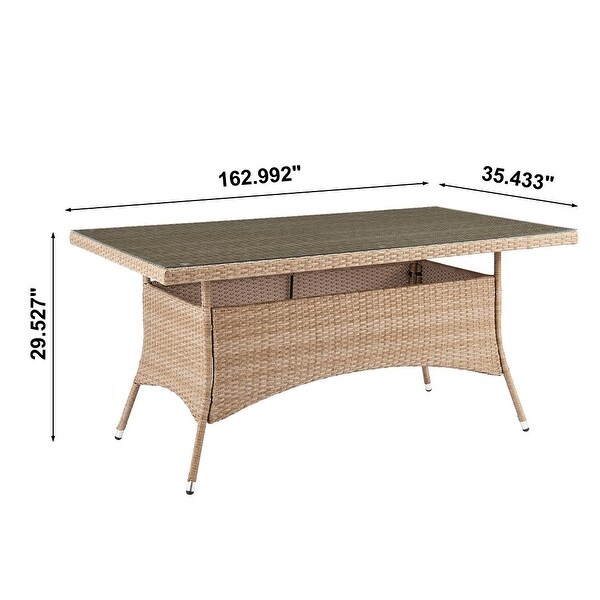 Manhattan Comfort Genoa Natural Patio Dining Table with Glass Top