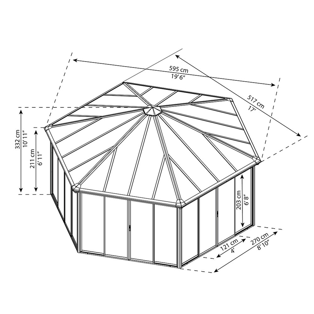 Garda 17 ft. x 20 ft. Gray/Bronze Closed Outdoor Gazebo / Hot Tub Enclosure and Solarium