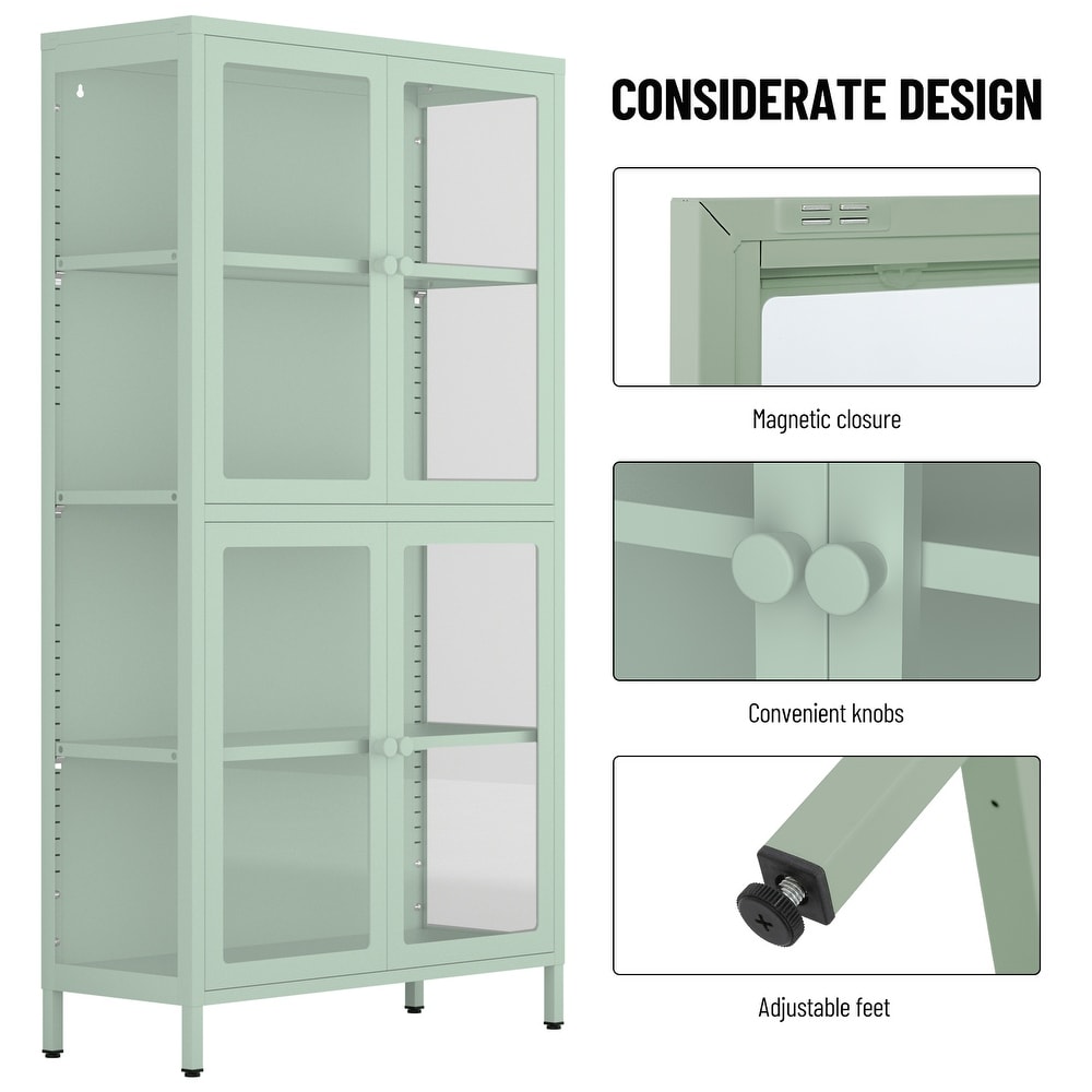 Glass Door Storage Cabinet with Adjustable Shelves