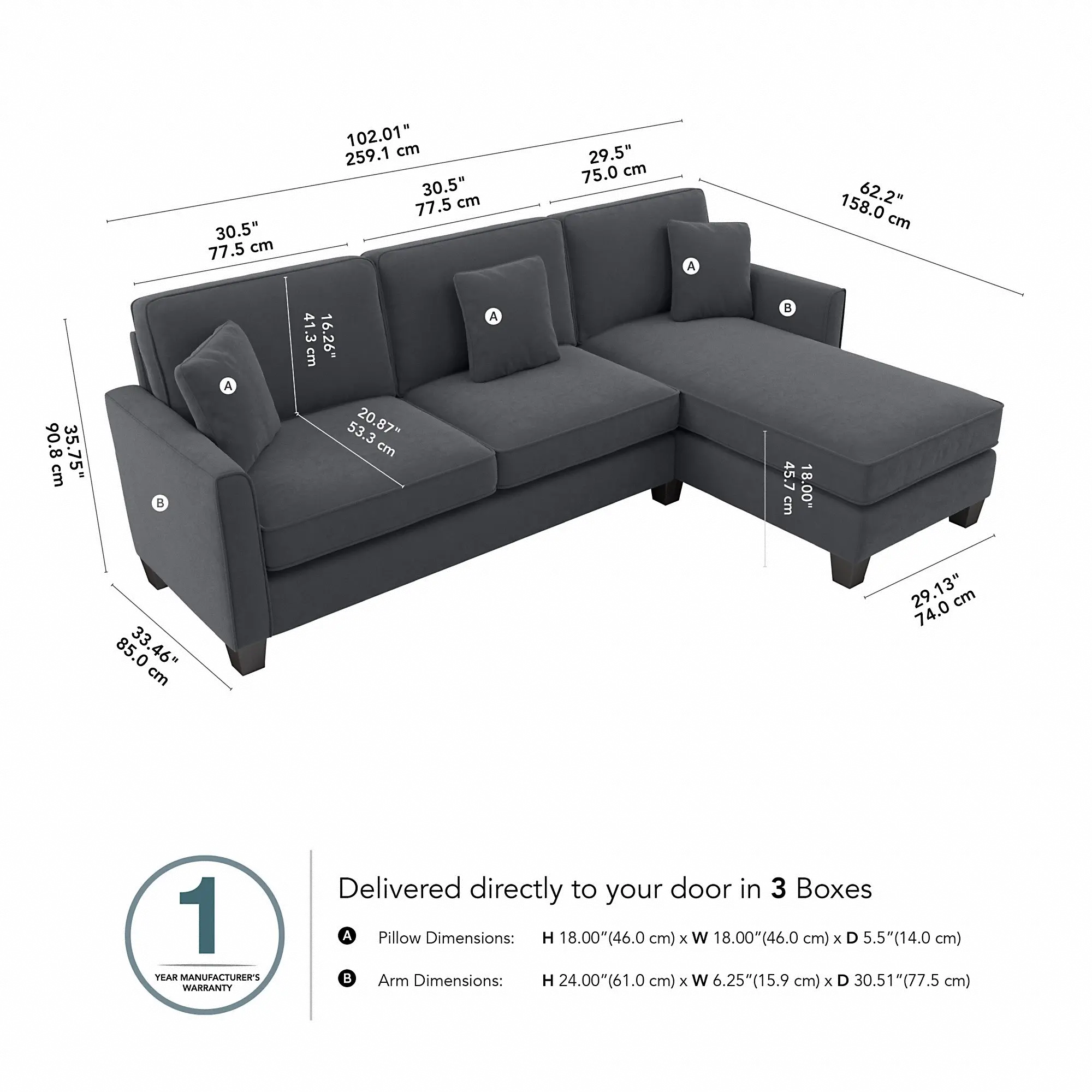 Flare Dark Gray Microsuede Sectional with Reversible Chaise Lounge - Bush Furniture