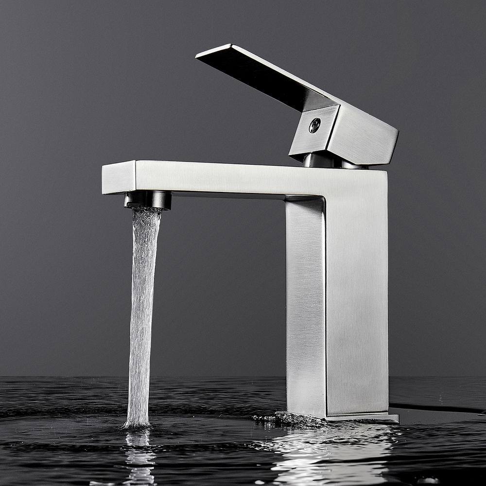 Zalerock Square Single-Handle Single-Hole Bathroom Faucet in Brushed Nickel H02LTTM032D