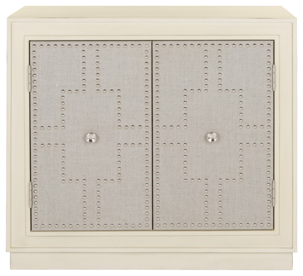 Liza 2 Door Chest Antique Beige/ Light Grey Linen   Transitional   Accent Chests And Cabinets   by Peachtree Fine Furniture  Houzz