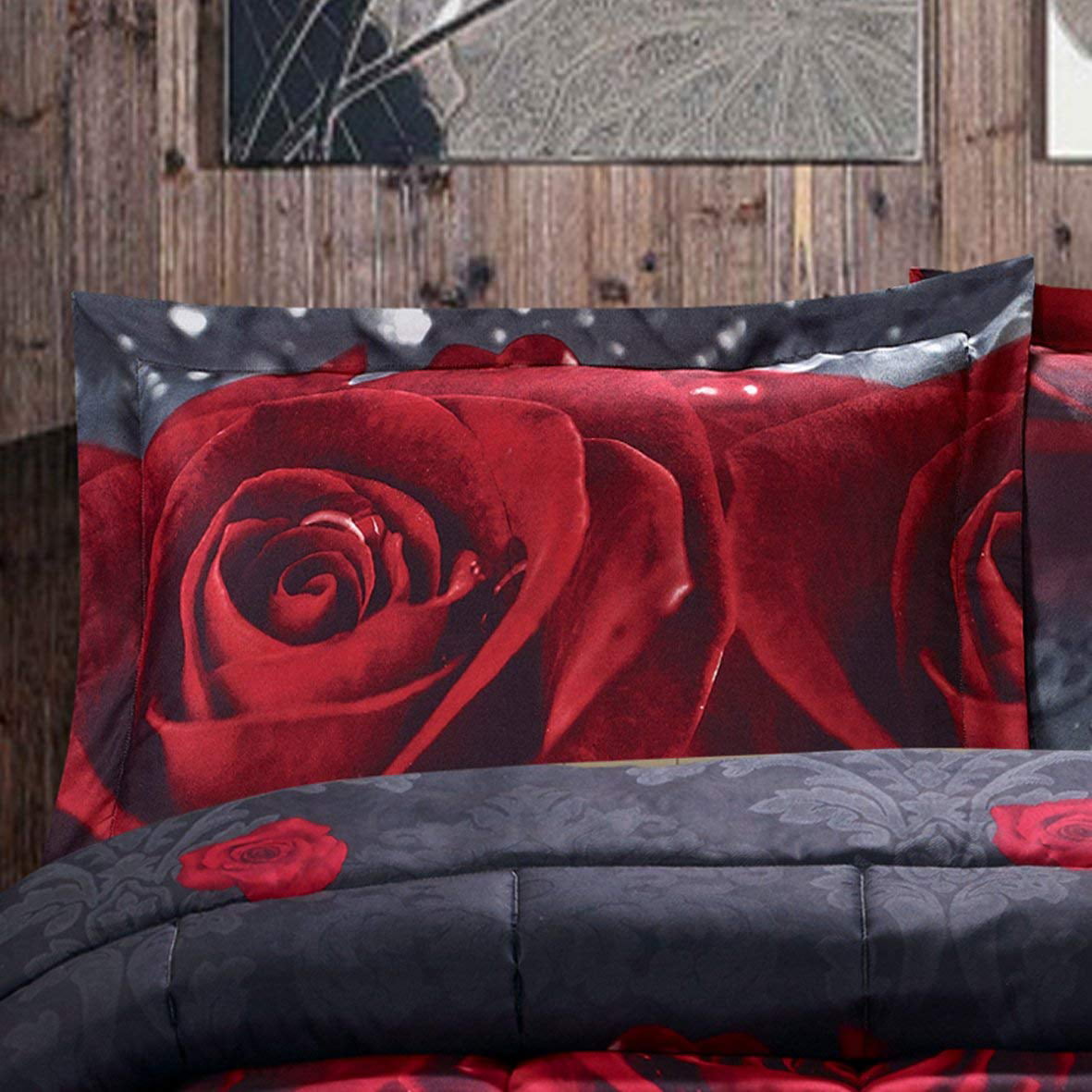 HIG Collection 3-Piece 3D Rose Love Print Comforter Set， Queen